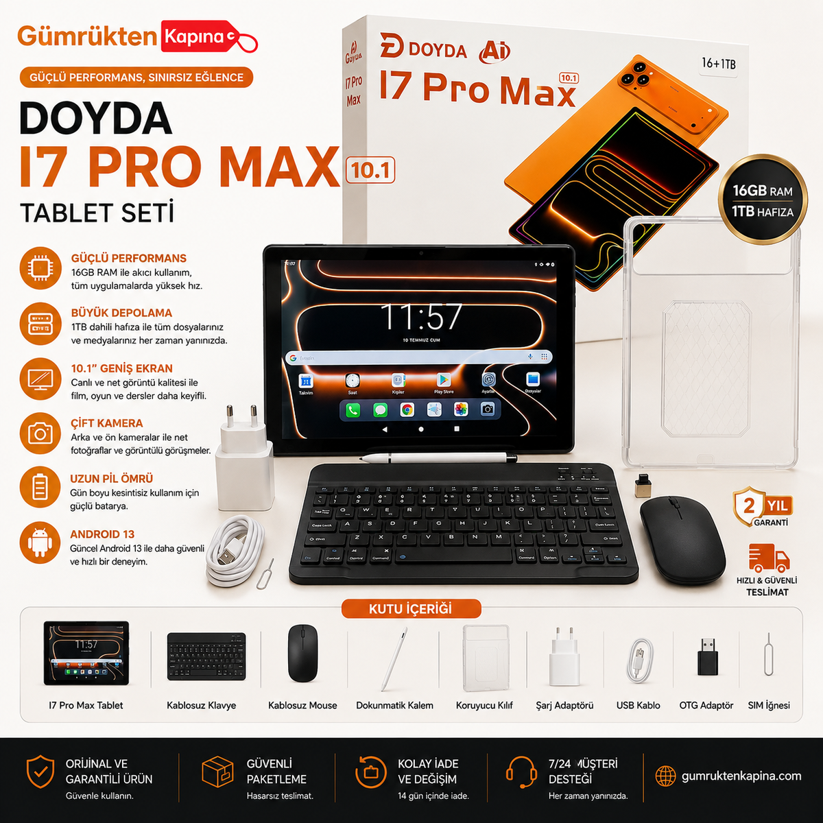 DOYDA I7 Pro Max – Geniş Ekranlı Akıllı Tablet