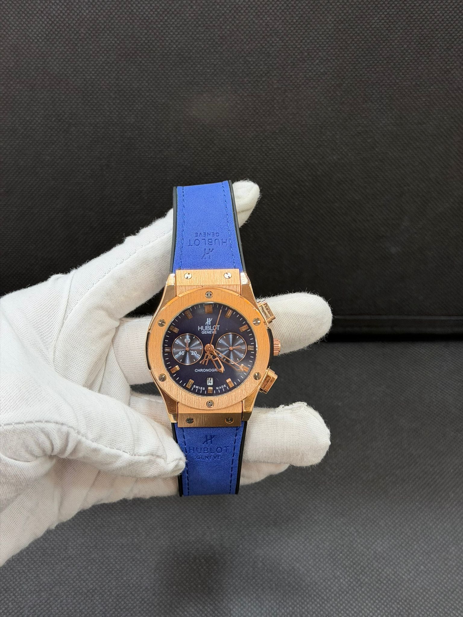 Rose Gold Kasa Mavi Kordonlu Kronograf Saat